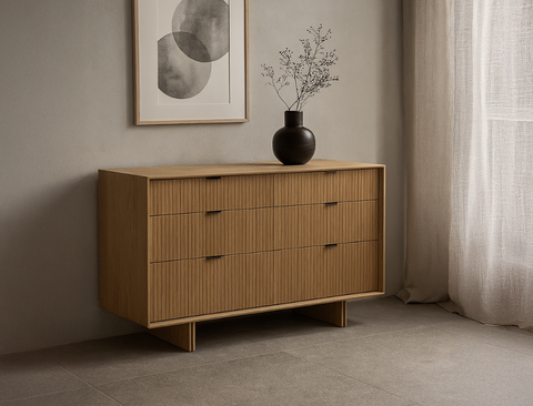 Riley Wood 6-Drawer Dresser, Natural Oak