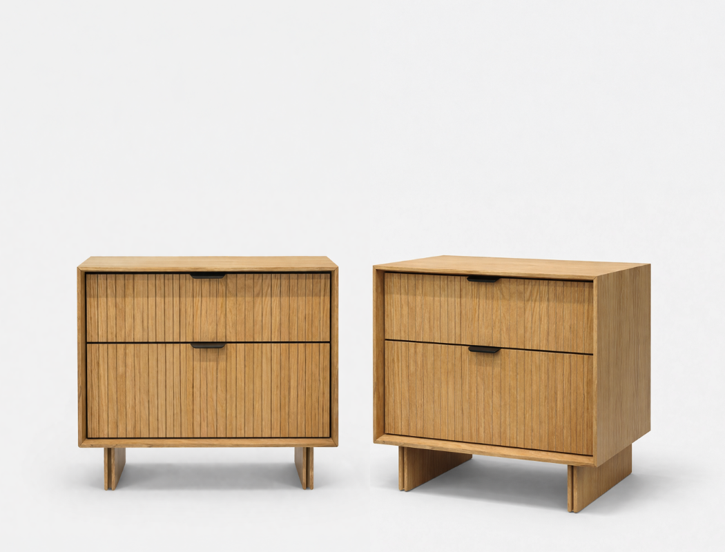 Riley Wood Bedside Table, Natural Oak, Set of 2