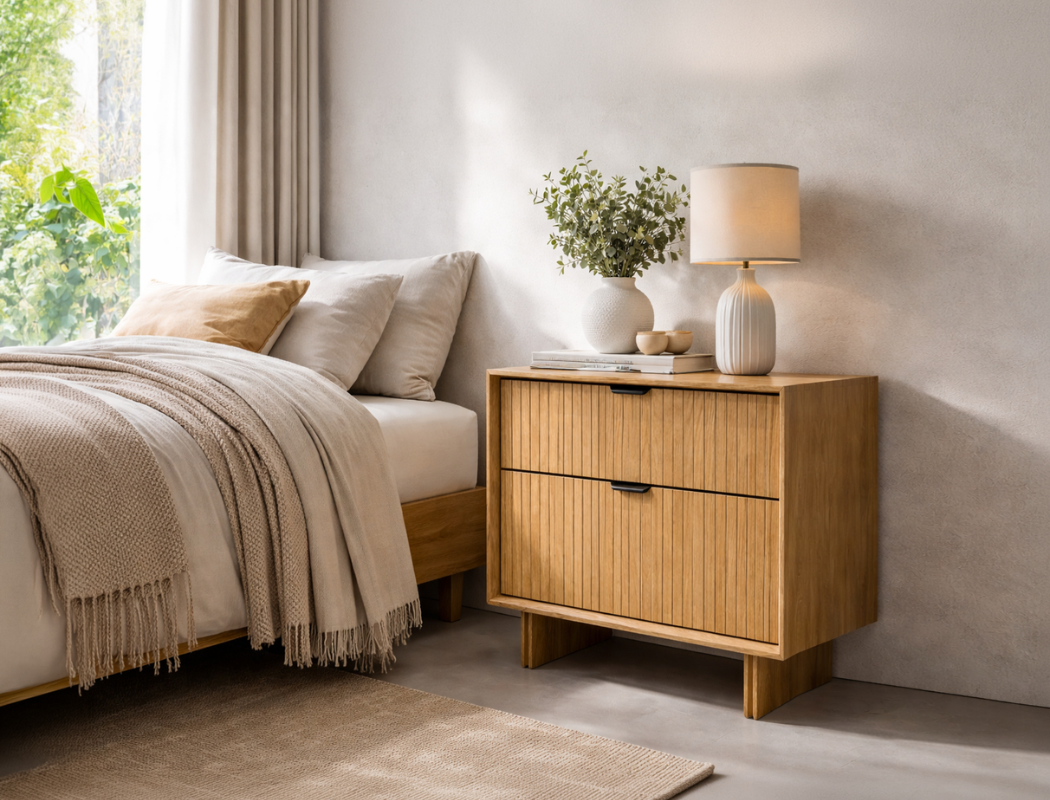 Riley Wood Bedside Table, Natural Oak, Set of 2