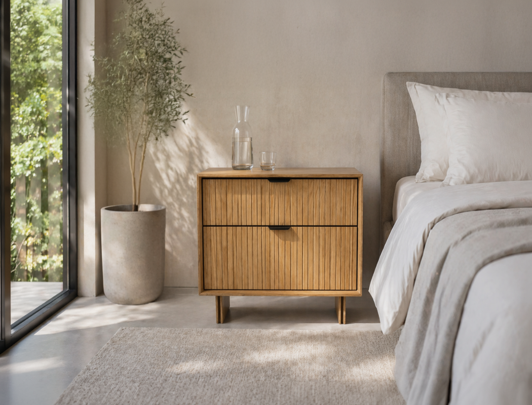 Riley Wood Bedside Table, Natural Oak, Set of 2