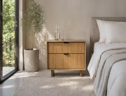 Riley Wood Bedside Table, Natural Oak, Set of 2