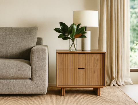 Riley Wood Bedside Table, Natural Oak