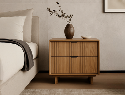 Riley Wood Bedside Table, Natural Oak
