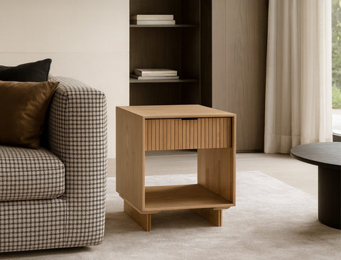 Riley Wood Side Table, Natural Oak
