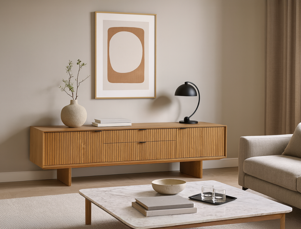 Riley Wood TV Console, Natural Oak