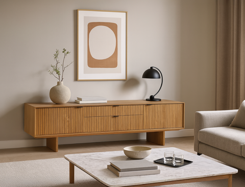 Riley Wood TV Console, Natural Oak