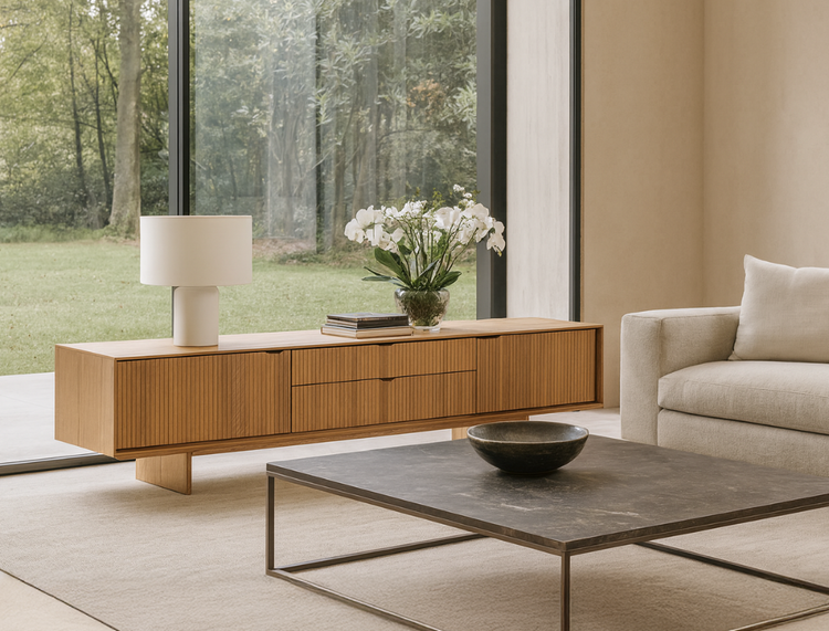 Riley Wood TV Console, Natural Oak