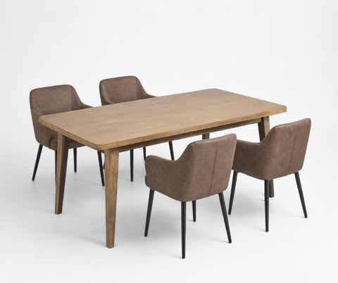Roxanne Dining Table (160cm) with 4 Charles Chair, Ashen Brown Set