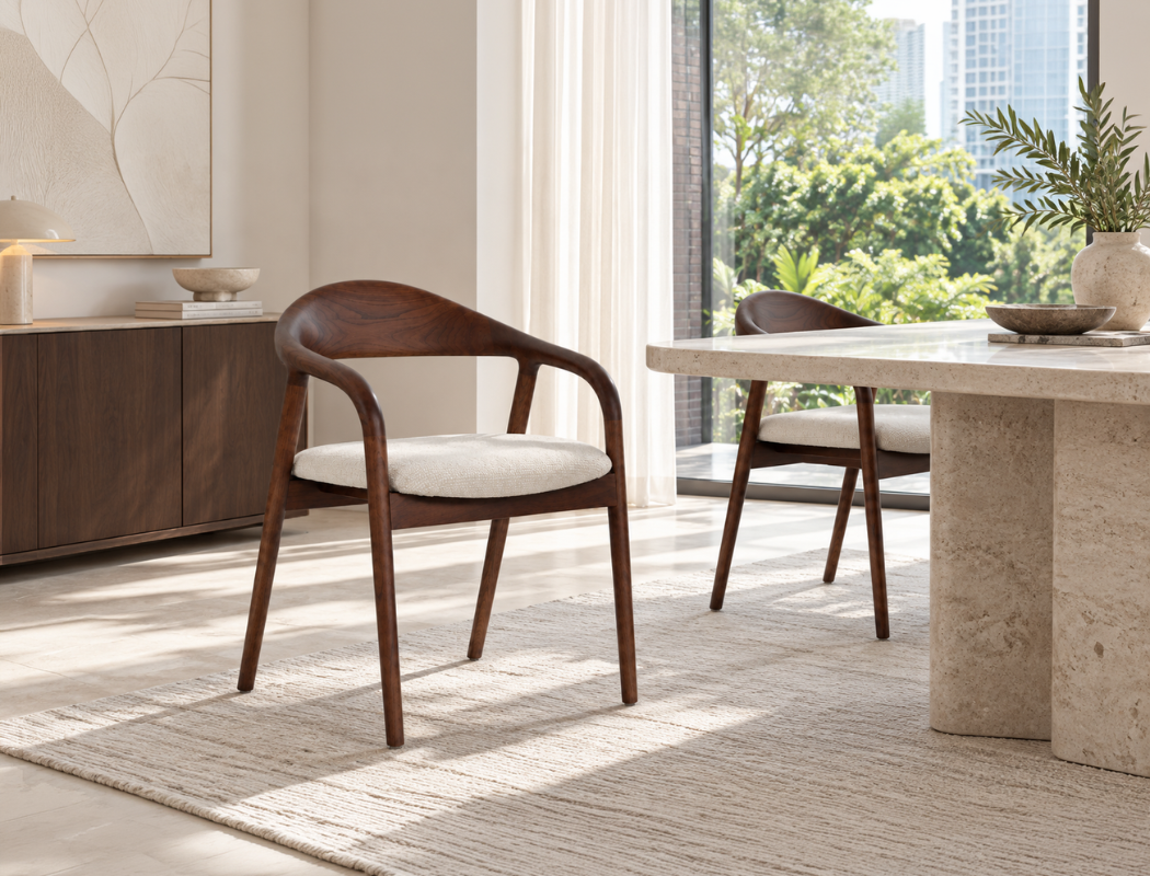 Ryo Fabric Dining Arm Chair, Ivory Cloud