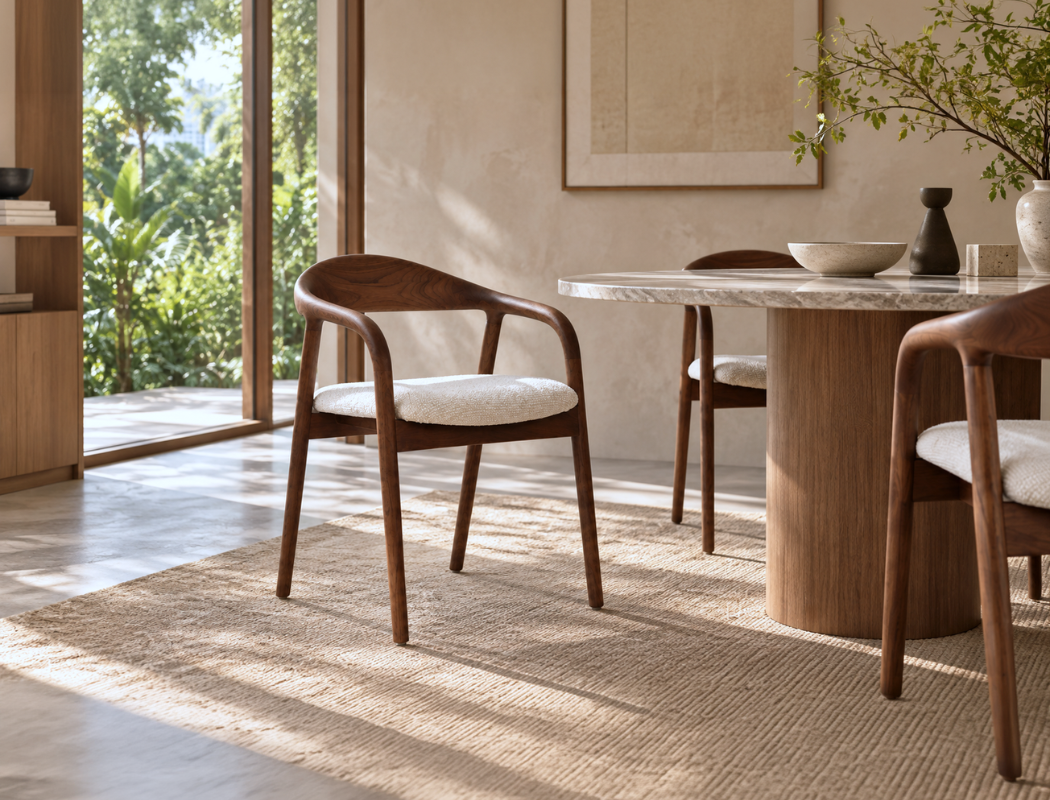 Ryo Fabric Dining Arm Chair, Ivory Cloud
