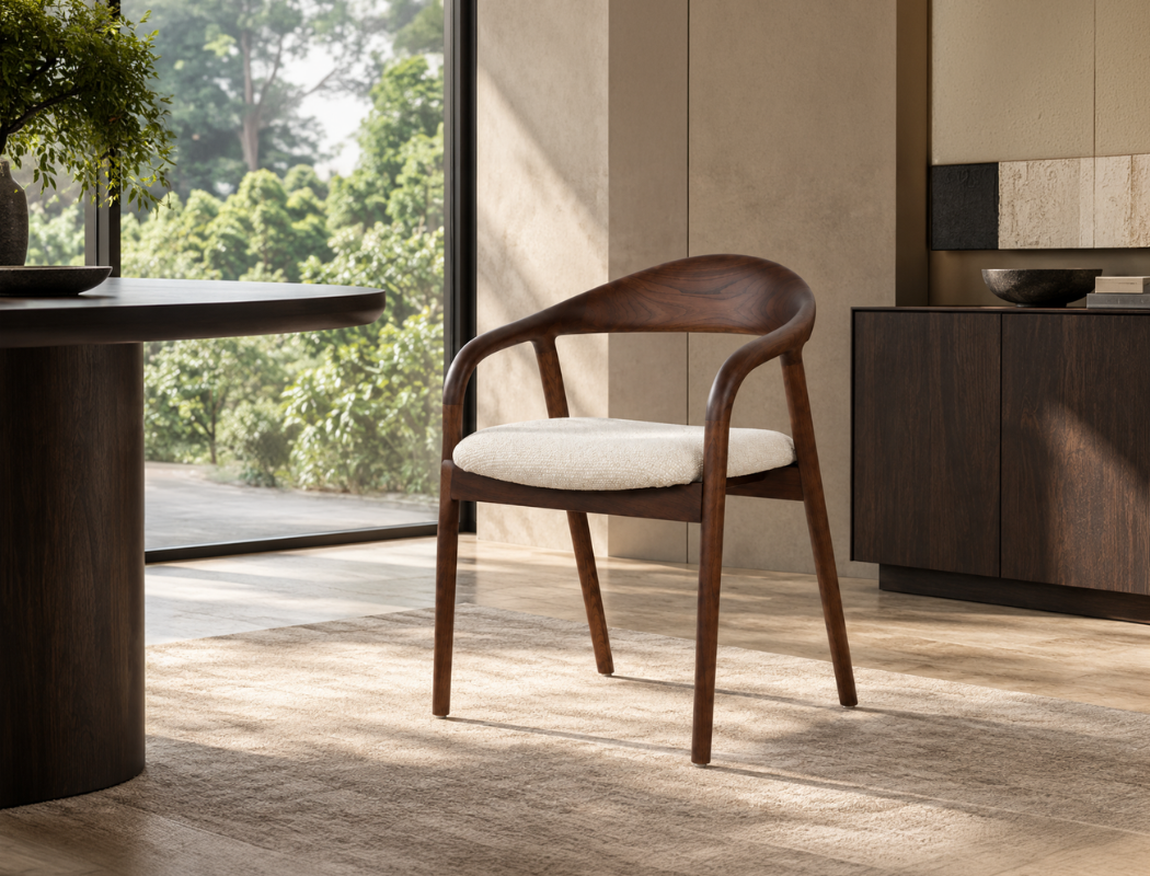 Ryo Fabric Dining Arm Chair, Ivory Cloud