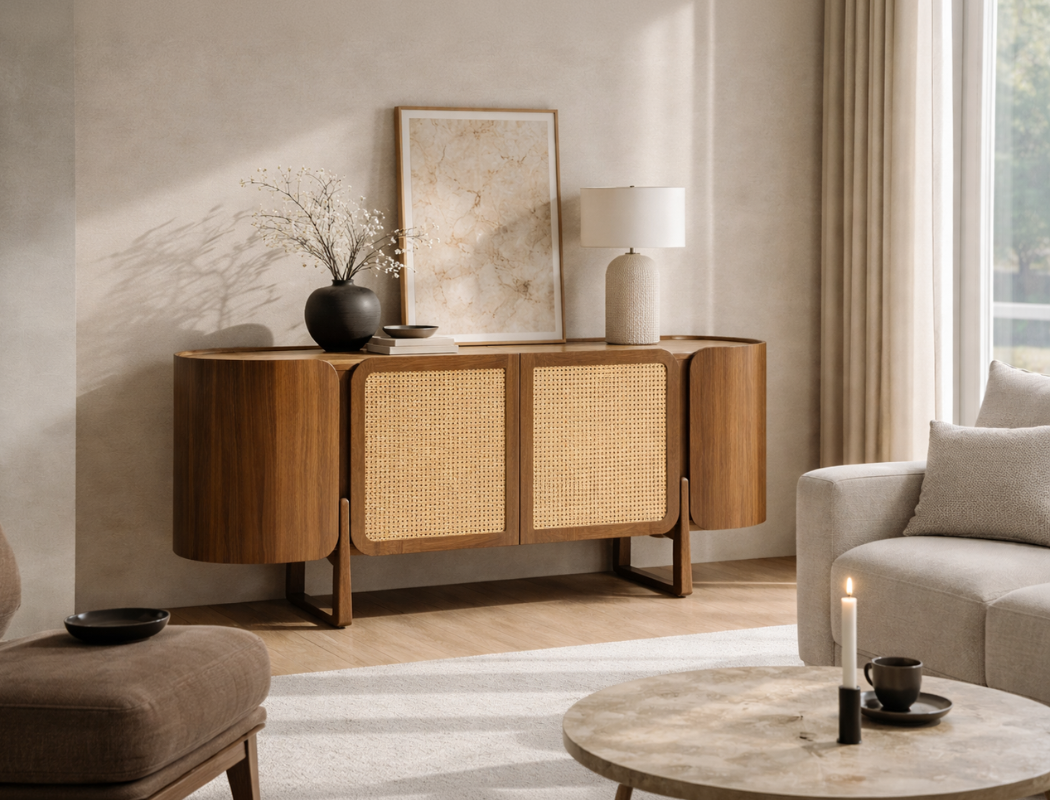 Sabbia Rattan Sideboard, American Walnut