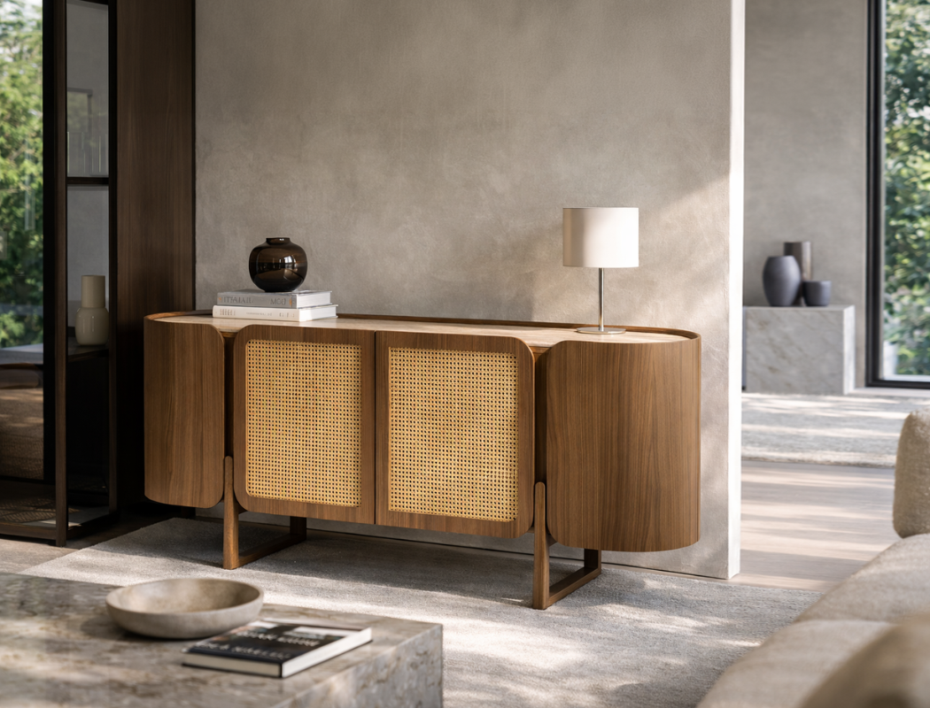 Sabbia Rattan Sideboard, American Walnut