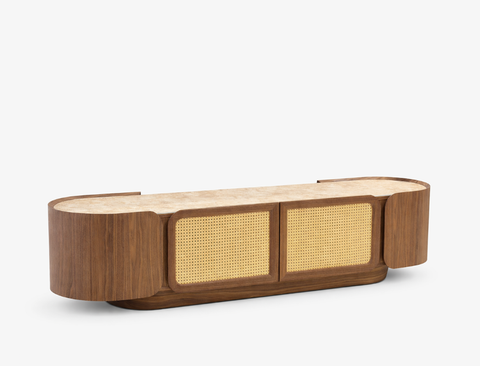 Sabbia Rattan TV Console, American Walnut