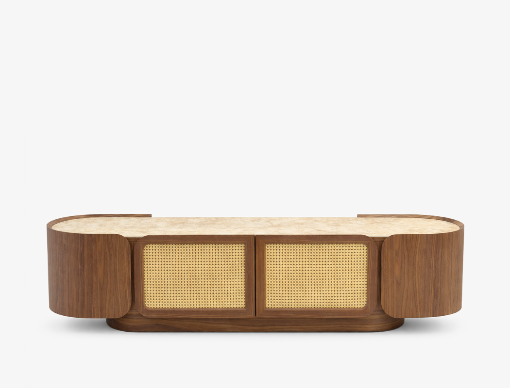 Sabbia Rattan TV Console, American Walnut