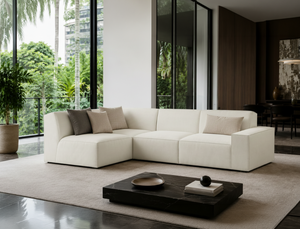 Scott Left Facing 4-Piece Sectional Sofa, White Castle