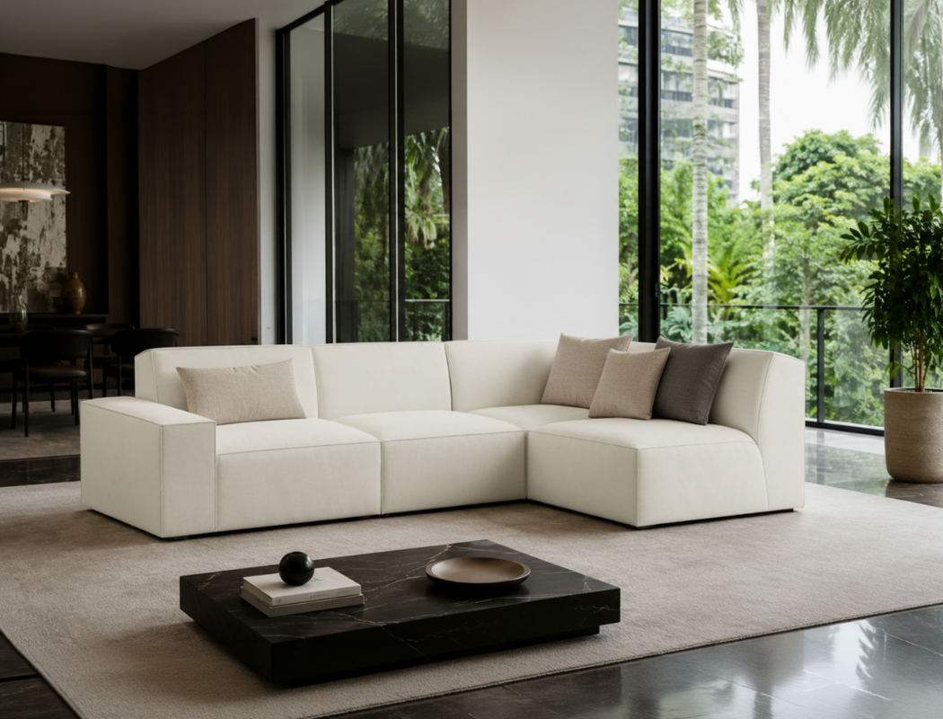 Scott Right Facing 4-Piece Sectional Sofa, White Castle