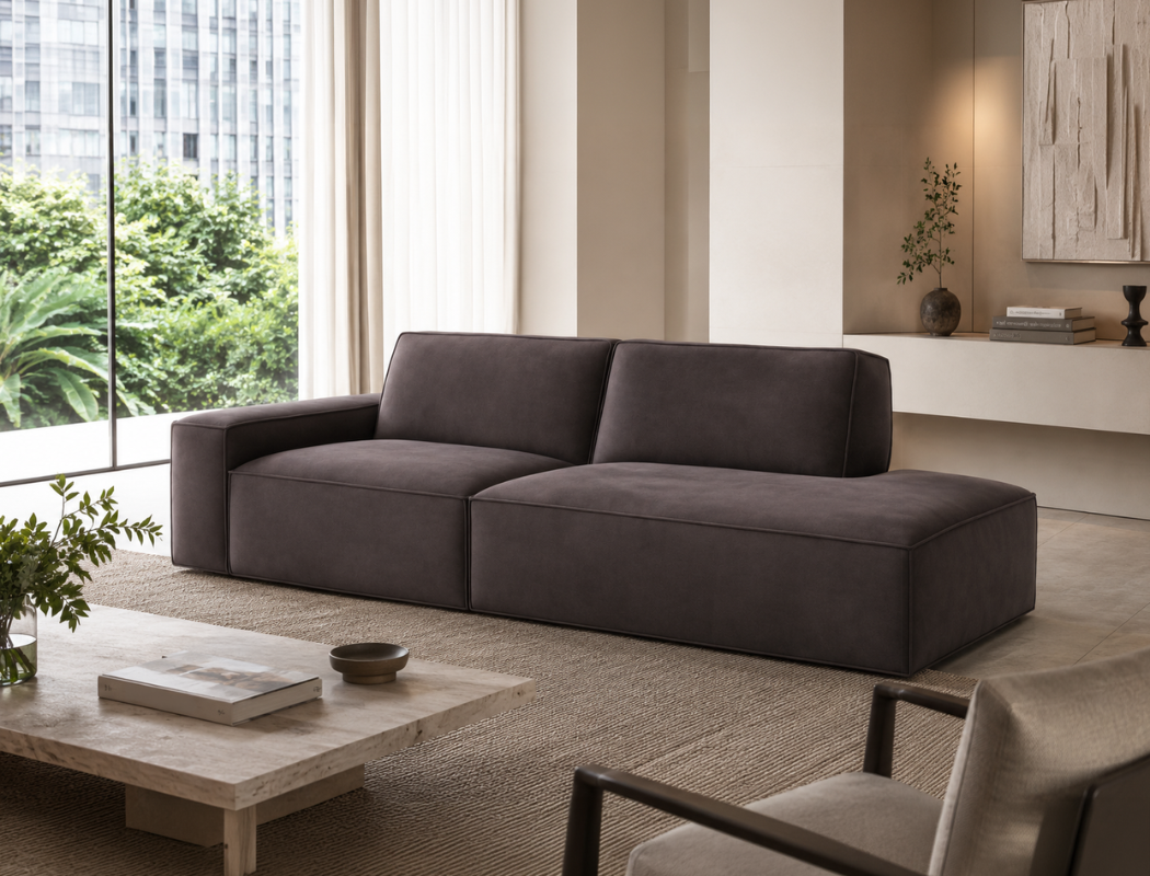 Scott Right Facing Chaise Fabric Sofa, Slate - Pet Friendly Fabric