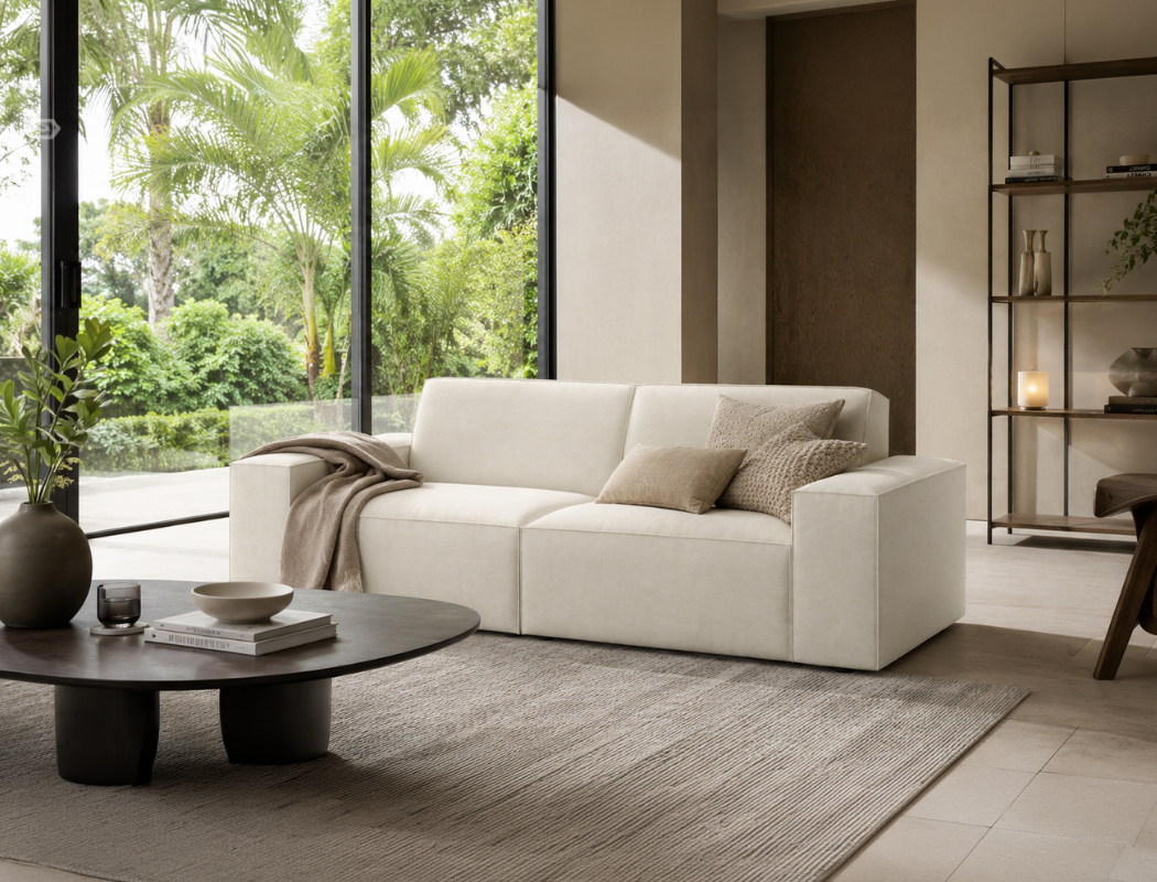 Scott 3 Seater Fabric Sofa, White Castle