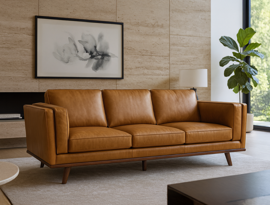 Sidney 3 Seater Leather Sofa, Vintage Tan (Premium)