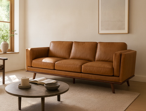 Sidney 3 Seater Leather Sofa, Vintage Tan (Premium)