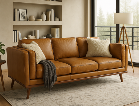 Sidney 3 Seater Leather Sofa, Vintage Tan (Premium)