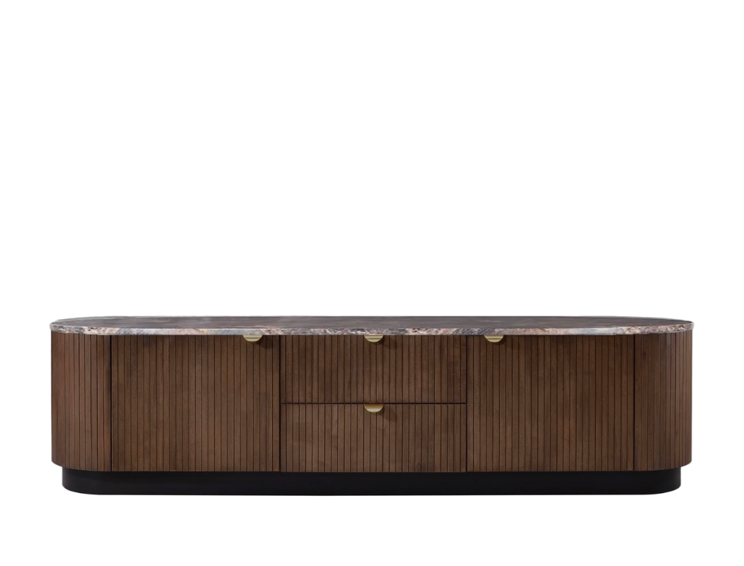 Sloane Marble TV Console (210cm), Dark Walnut