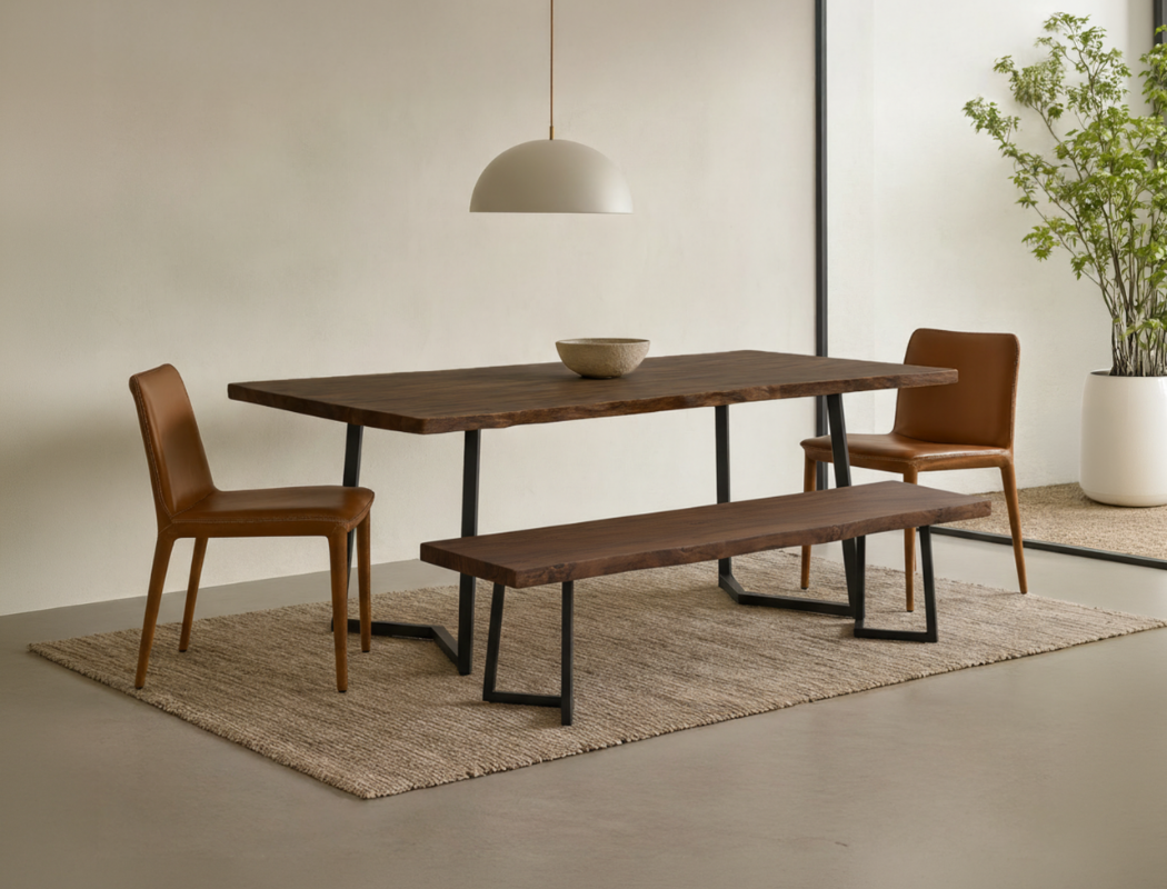Verona Live Edge Solid Wood Dining Table with Bench Set