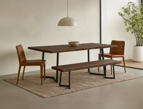 Verona Live Edge Solid Wood Dining Table with Bench Set
