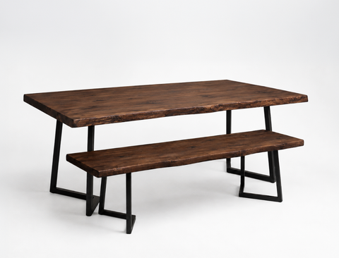 Verona Live Edge Solid Wood Dining Table with Bench Set