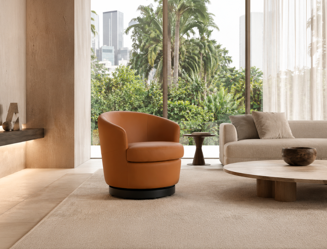 Vienna Swivel Armchair (Top Grain Leather), Honey