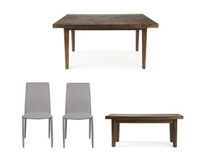 Austin Herringbone Dining Table (160cm) with Bench and 2 Won Chairs, Light Sand Set
