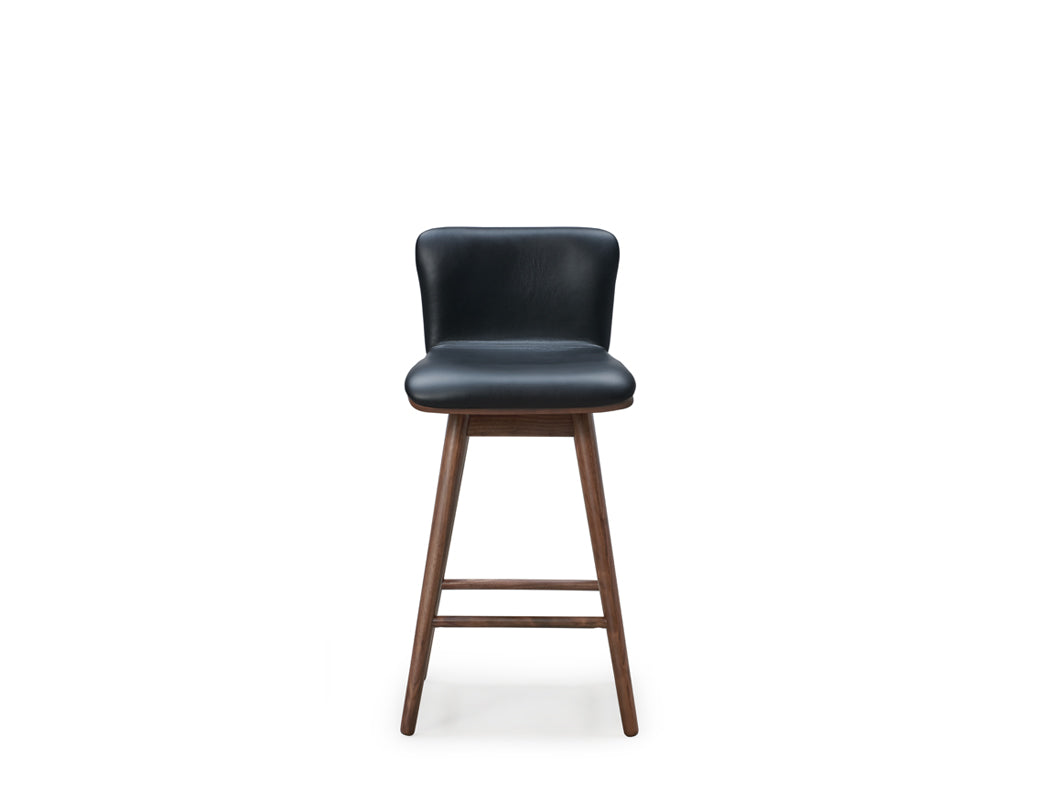 Bo Swivel Wood Counter Stool (Top Grain Leather), Black Walnut