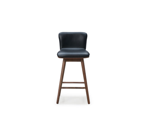 Bo Swivel Wood Counter Stool (Top Grain Leather), Black Walnut