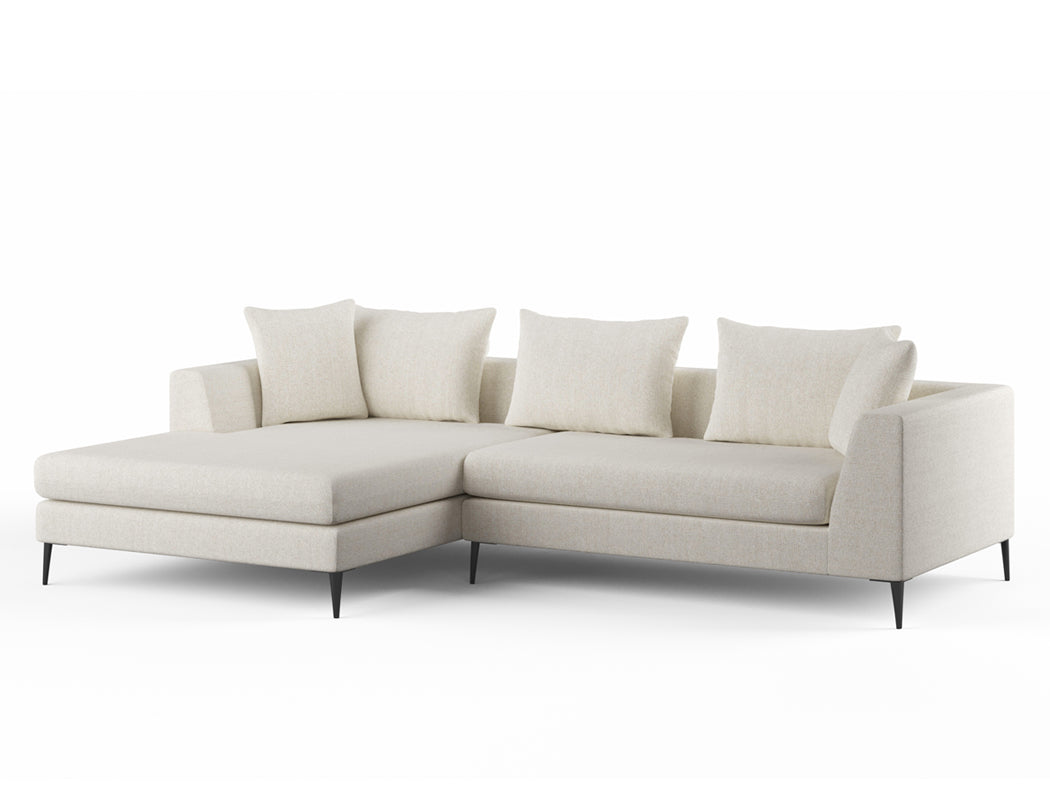 Natalia Left Facing L-Shape Sofa Fabric CAT A1 White Granite Black Metal Delivery in 6-8 Weeks