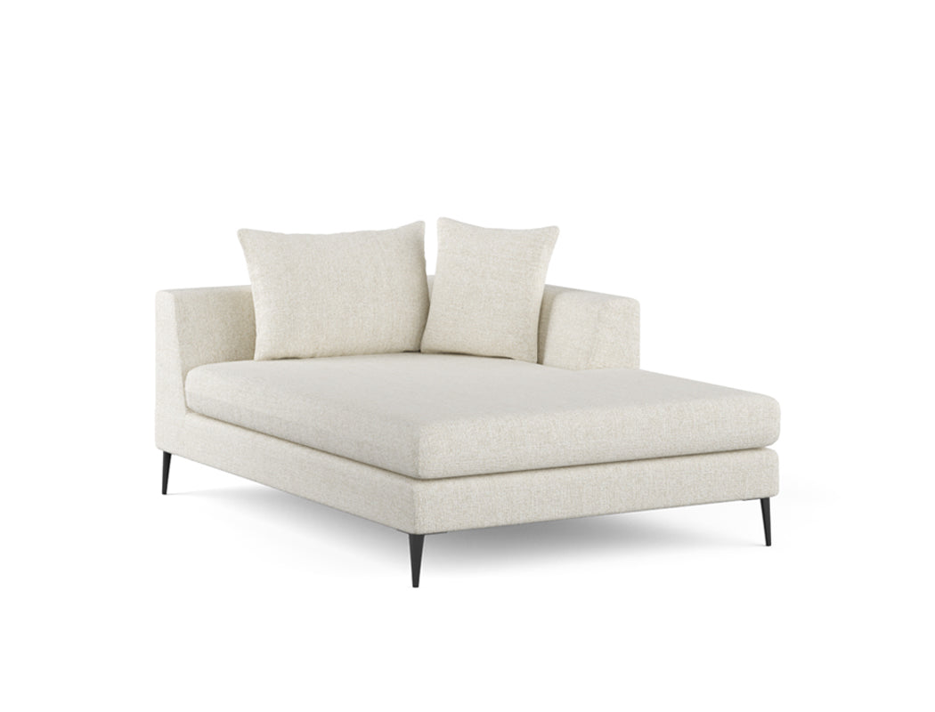 Natalia Right Chaise Fabric CAT A1 White Granite Black Metal Delivery in 6-8 Weeks