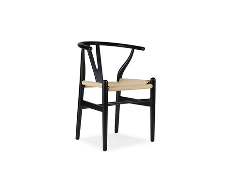 Aubrey White Oak Dining Table (180cm) with 4 Y Wood Dining Chair, Black Set